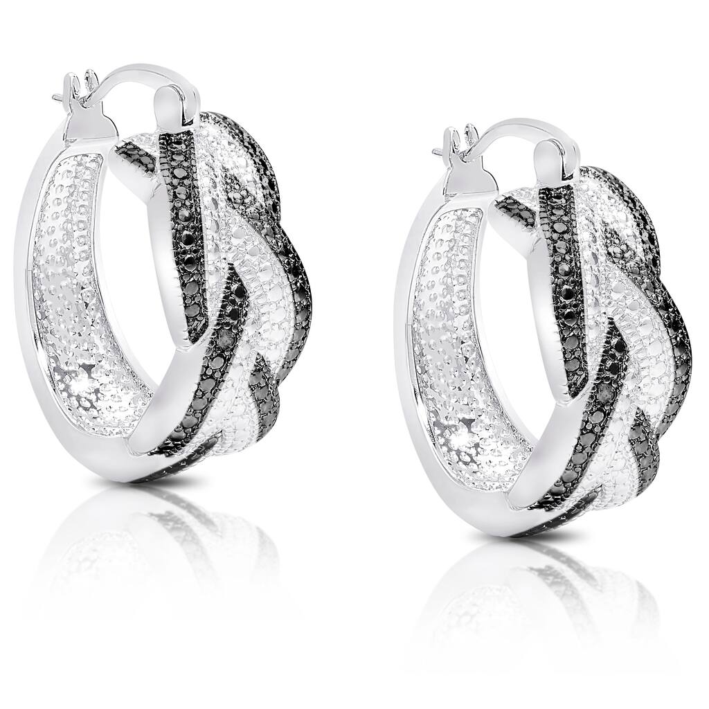 Finesque Diamond Accent Braided Hoop Earrings with Red Bow Gift Box