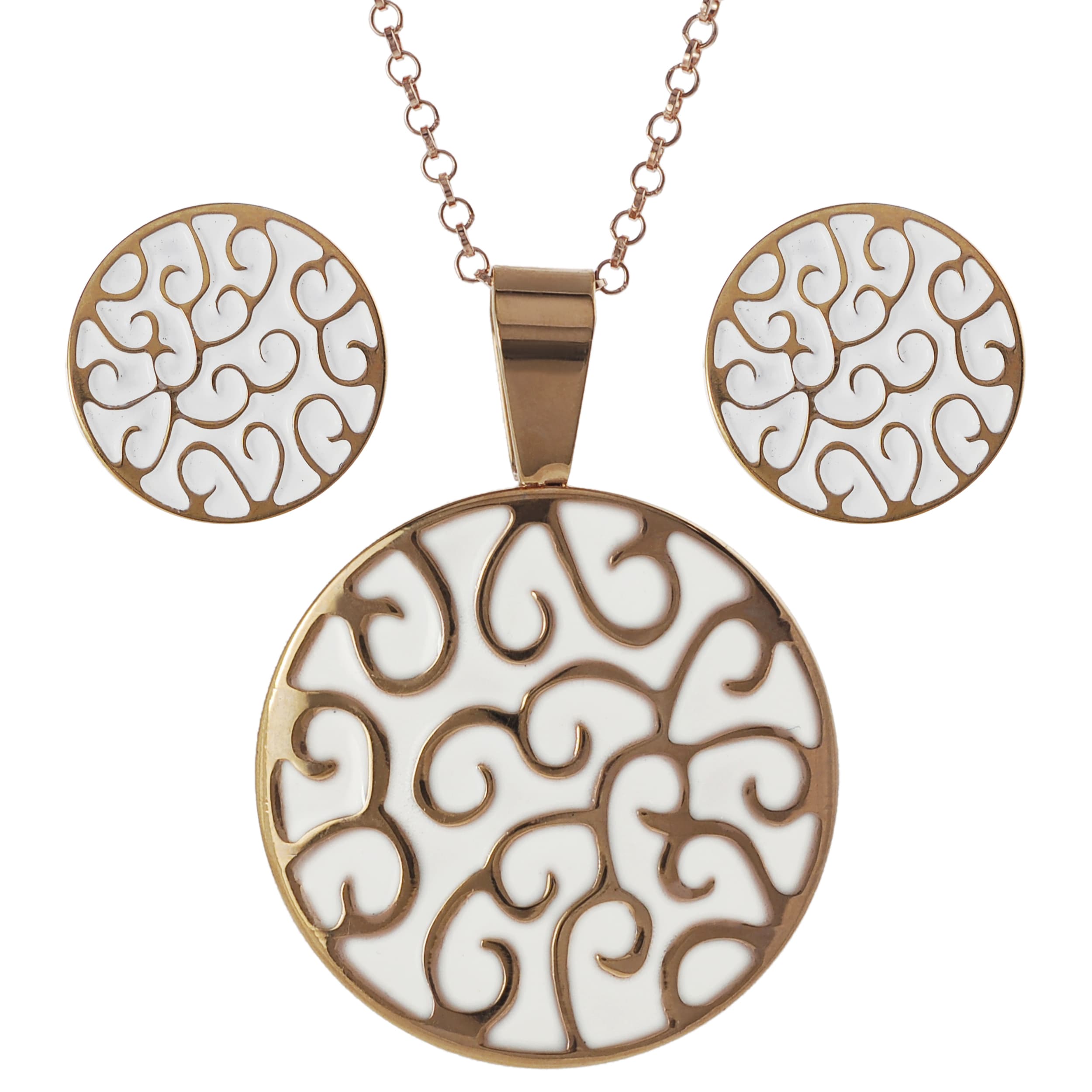 Journee Collection Coppertone Steel Enamel Necklace and Earring Set