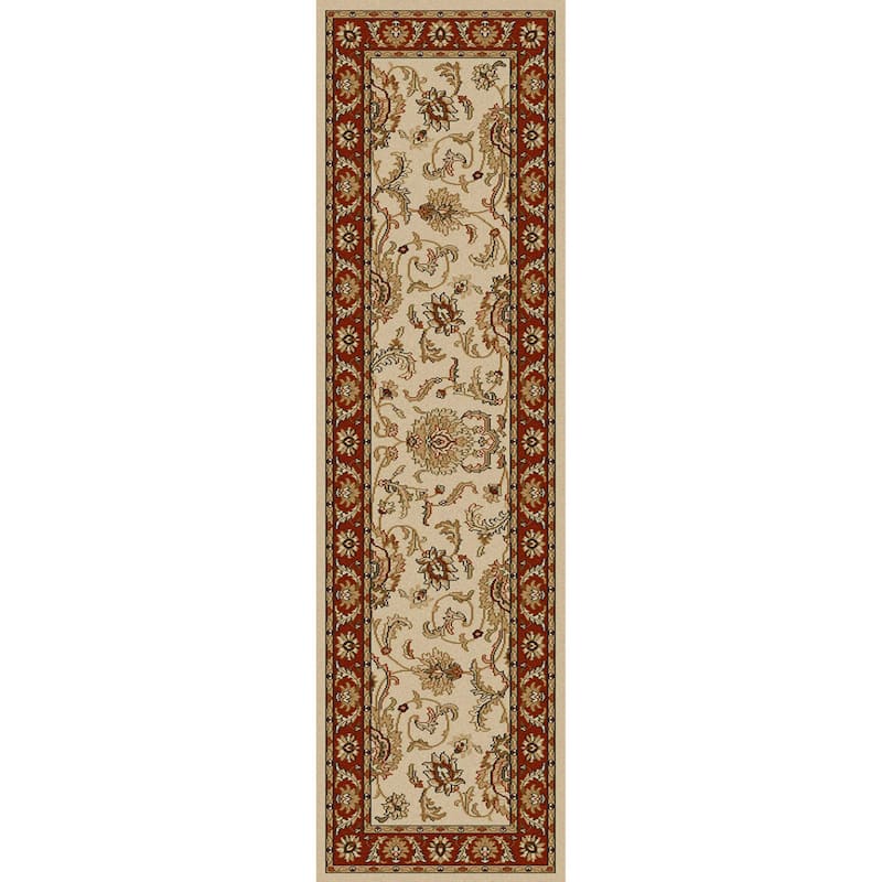 Admire Home Living Amalfi Traditional Floral Scroll Pattern Area Rug - 2'2" x 7'7" Runner/Surplus2 - Ivory/Brick