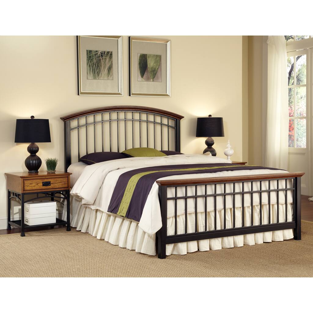 Modern Craftsman King-size Bed and Two End Tables Set by Home Styles - Brown