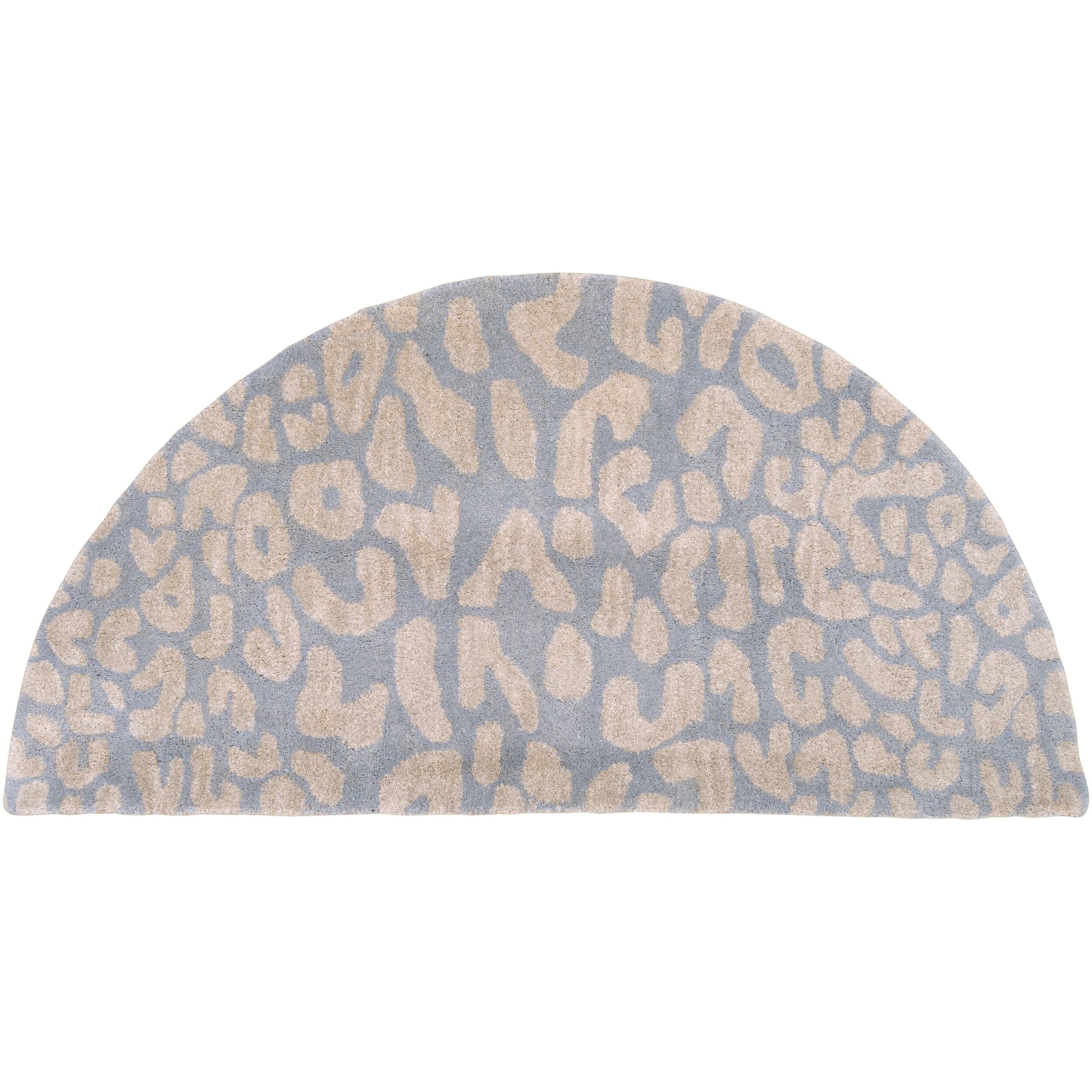 Handtufted Pale Blue Leopard Lille Animal Print Wool Area Rug 2' x 4