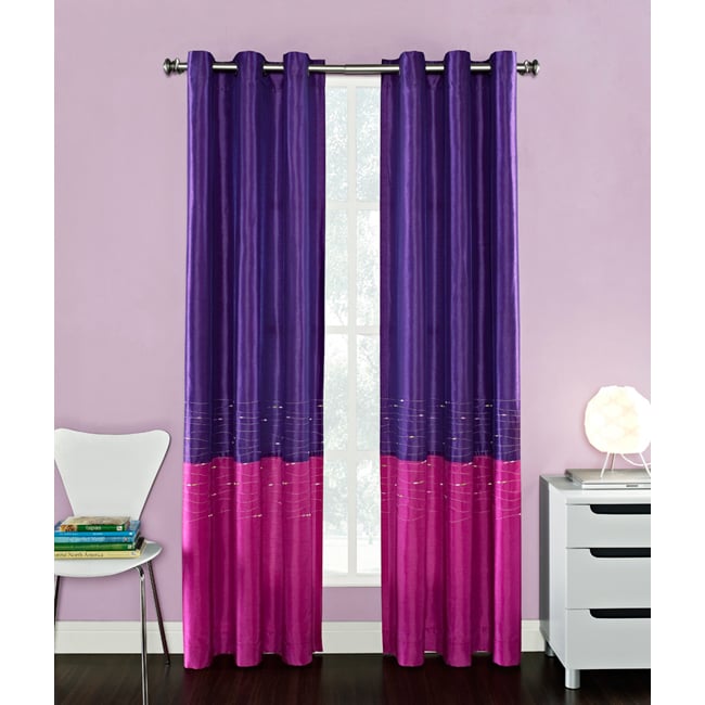 Horizon Embroidered Color Block Grommet Curtain Panel