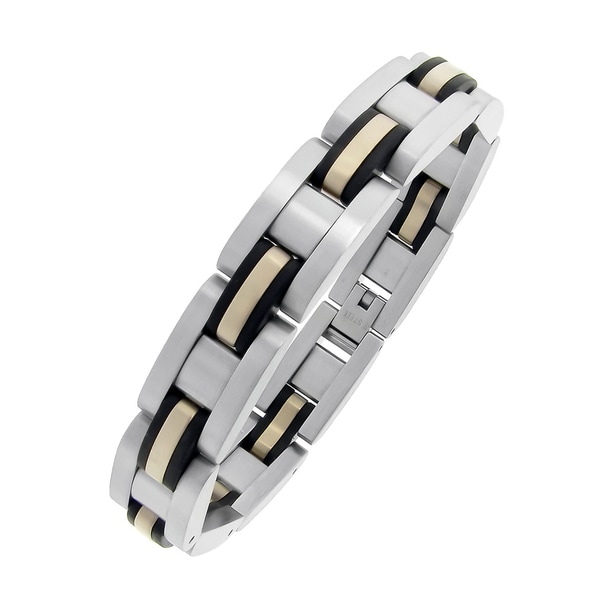 Stainless Steel and Rubber Men's Rose Ion plated Bracelet Men's Bracelets