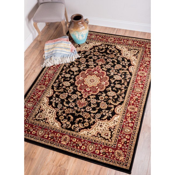 Well Woven Medallion Traditional Kashan Formal Medallion Floral Black Area Rug - 9'3 x 12'6