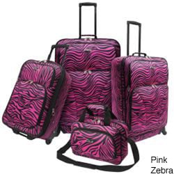 U.s. Traveler 4 piece Exotic Zebra Print Spinner Luggage Set (Pink zebra print/ purple zebra print Material 100 percent polyesterTwo exterior zippered pocketsWeight 28 inch upright (10.4 pound), 24 inch upright (8.8 pound), 19 inch upright (5.5 pound), 