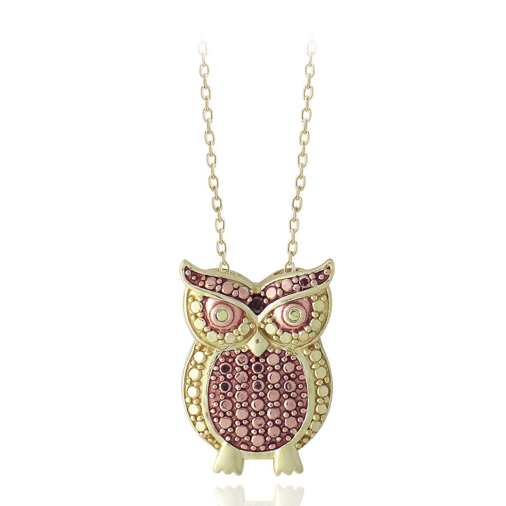 DB Designs 18k Yellow Gold over Sterling Silver Red Diamond Owl ...