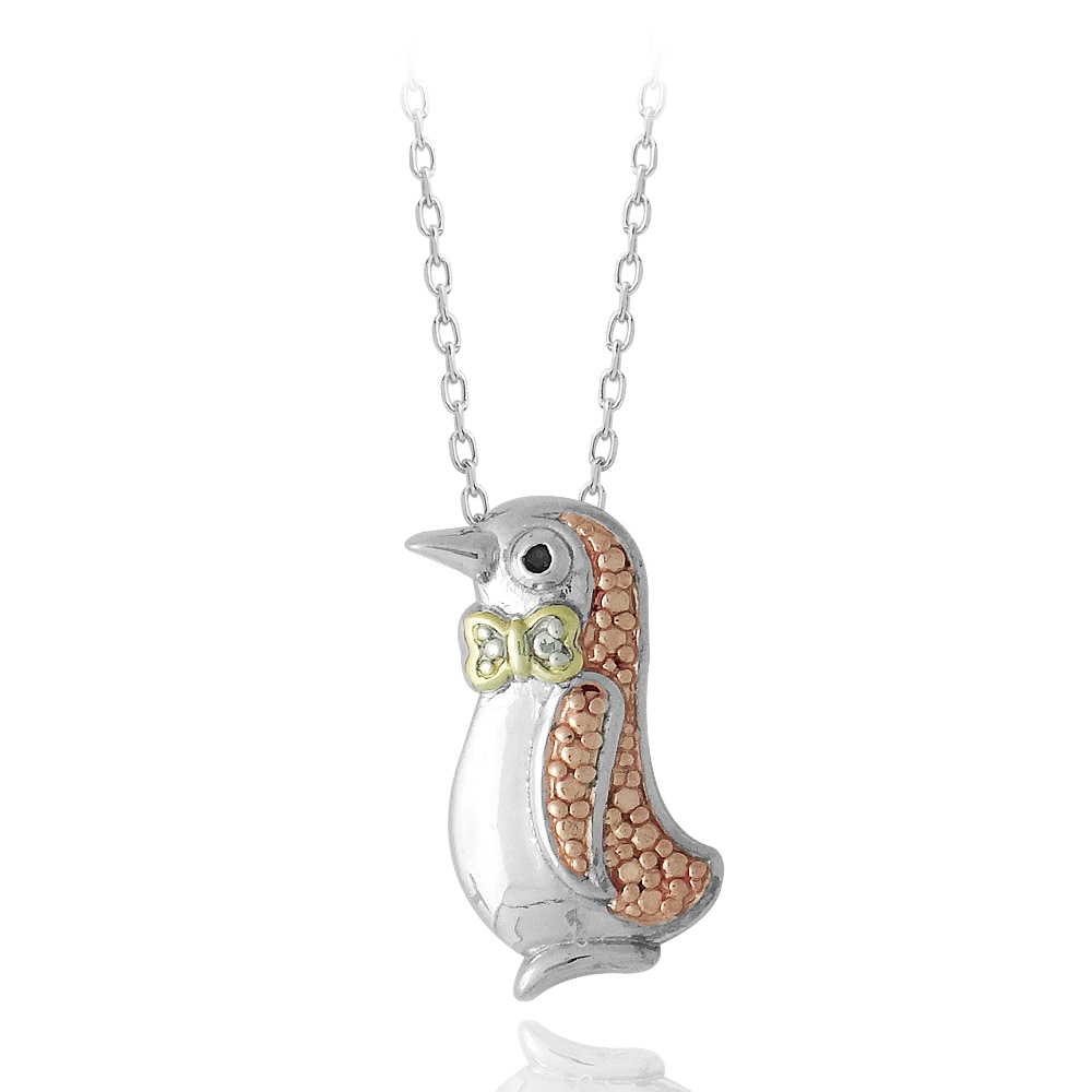 DB Designs Tri-color Sterling Silver Red Diamond Penguin Necklace