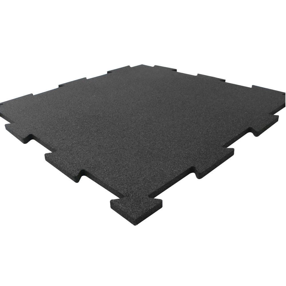 Rubber-Cal Puzzle-Lock Interlocking Rubber Flooring Black Tiles - 20 x 20