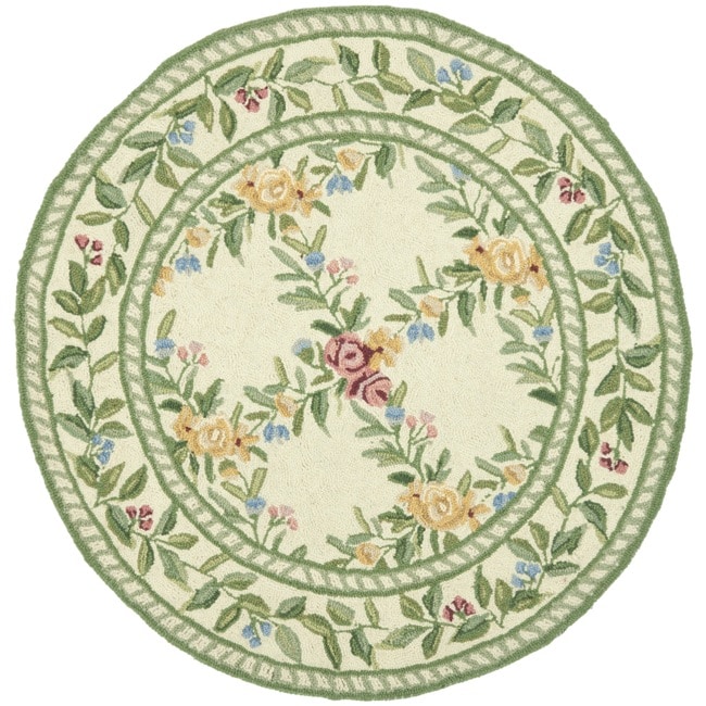 Hand hooked Garden Trellis Ivory Wool Rug (56 Round)