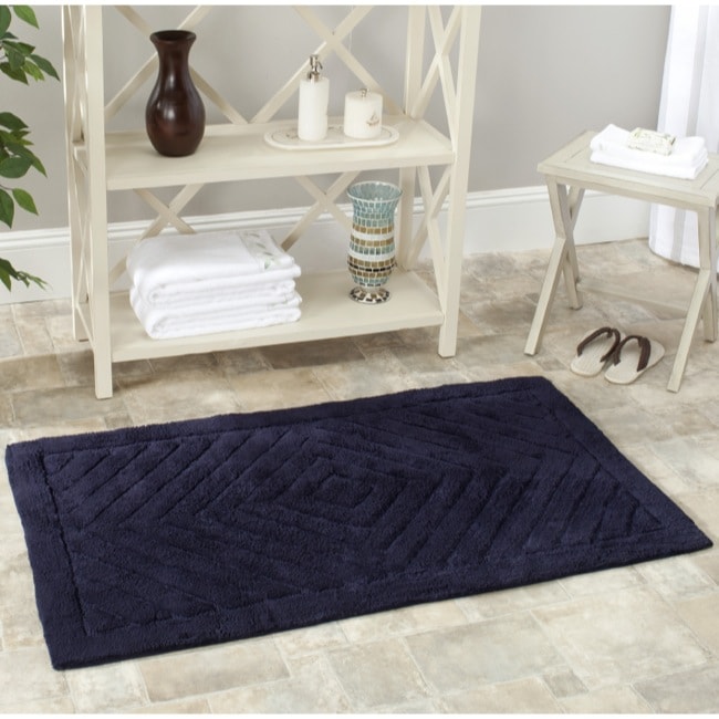 Safavieh Spa 2400 Gram Diamonds Navy Gram 27 x 45 Bath Rug (Set of 2