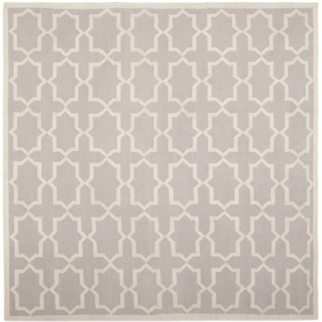 Moroccan Dhurrie Gray/ivory Wool Geometric Rug (8 Square)