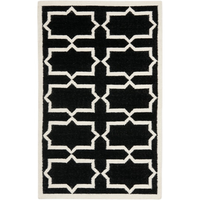 Moroccan Dhurrie Transitional Black/ivory Wool Rug (3 X 5)