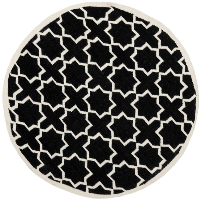 Handwoven Moroccan Dhurrie Black/ivory Wool Rug (6 Round)