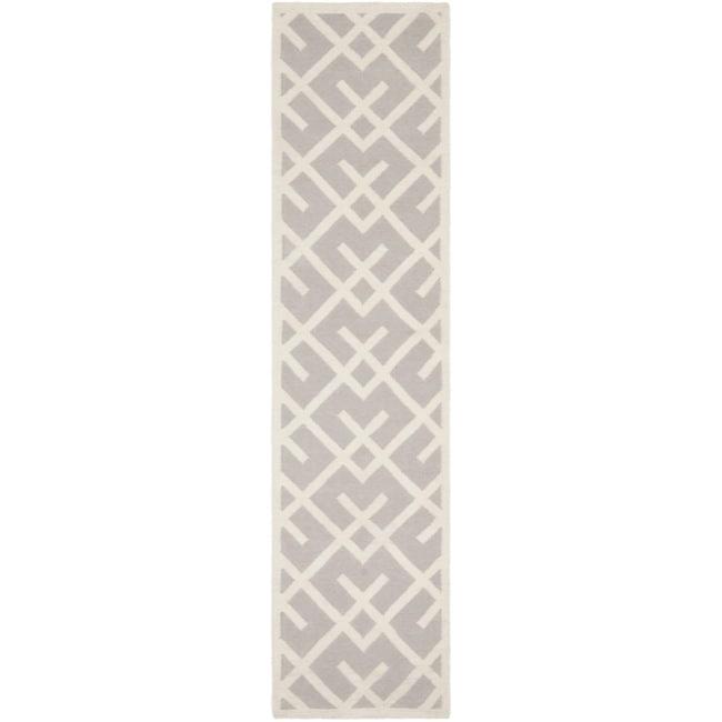 Contemporary Moroccan Dhurrie Gray/ Ivory Wool Rug (26 X 10)