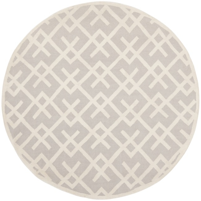 Moroccan Dhurrie Gray/ivory Geometric Wool Rug (8 Round)