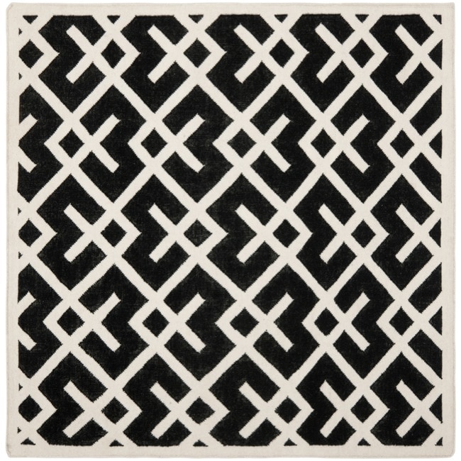 Moroccan Dhurrie Geometric Black/ivory Wool Rug (6 Square)