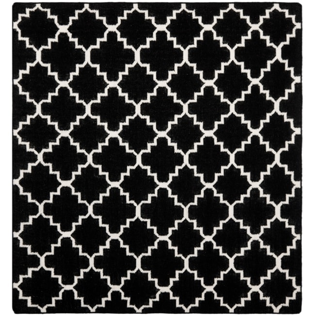 Moroccan Dhurrie Black/ivory Contemporary pattern Wool Rug (8 Square)