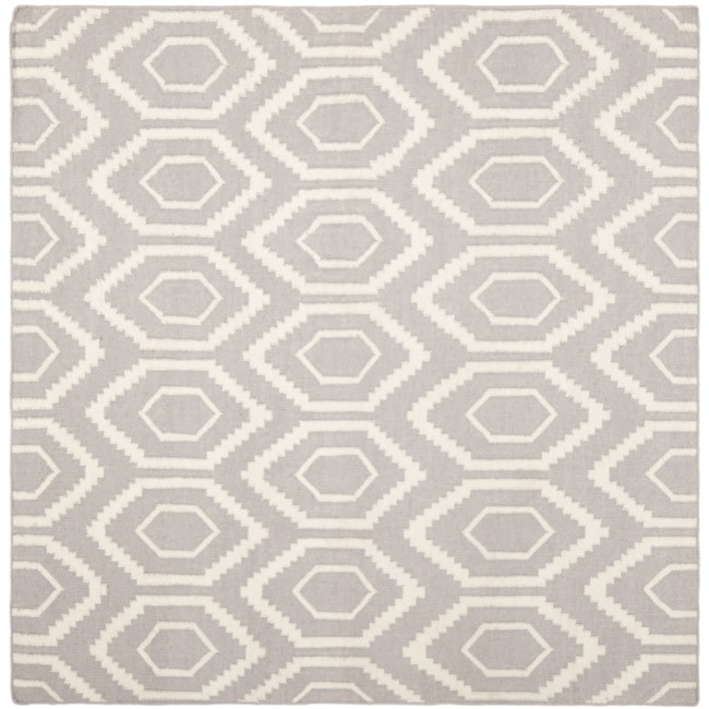 Geometric Moroccan Dhurrie Gray/ivory Wool Rug (6 Square)