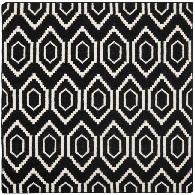 Moroccan Dhurrie Black/ivory Multi diamond motif Wool Rug (8 Square)