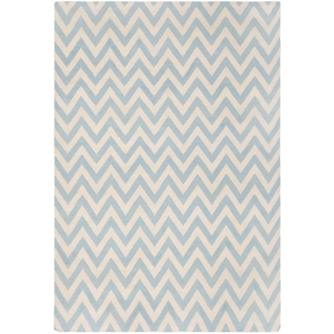 Safavieh Hand woven Moroccan Dhurrie Chevron Blue/ Ivory Wool Rug (5 X 8)