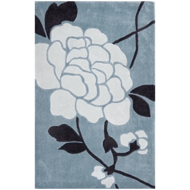 Safavieh Handmade Modern Art Harmony Floral Blue/ Ivory Polyester Rug - 2'6 x 4'