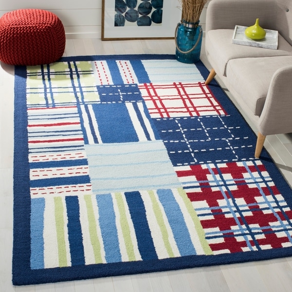 Safavieh Handmade Children's Matrix Blue New Zealand Wool Rug - 8' x 10'