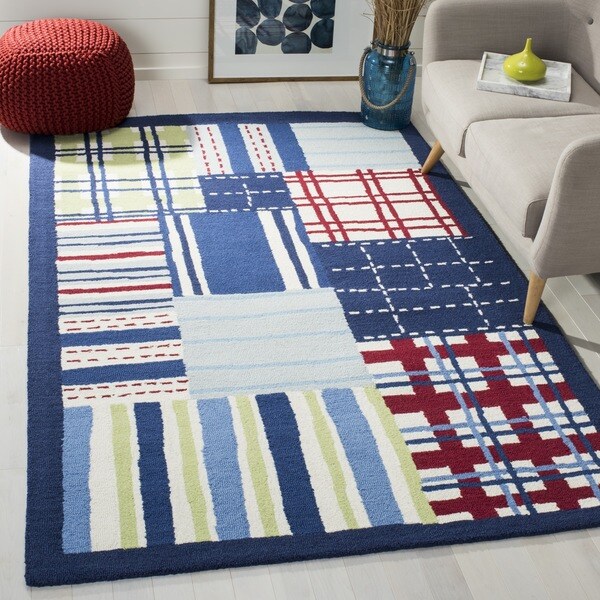 Safavieh Handmade Children's Matrix Blue New Zealand Wool Rug - 7' x 7' Square