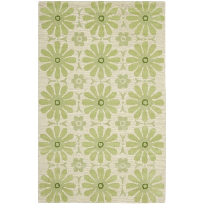 Handmade Childrens Daisies Green New Zealand Wool Rug (4 X 6)