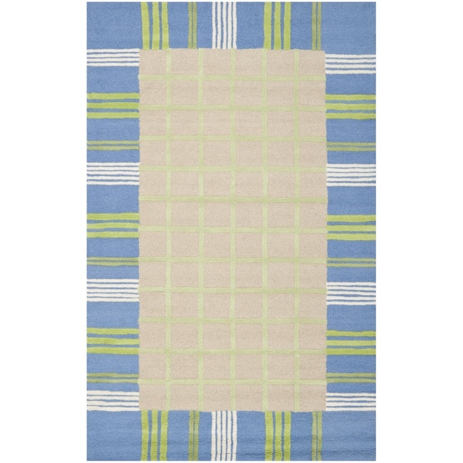 Handmade Childrens Plaid Beige New Zealand Wool Rug (8 X 10)