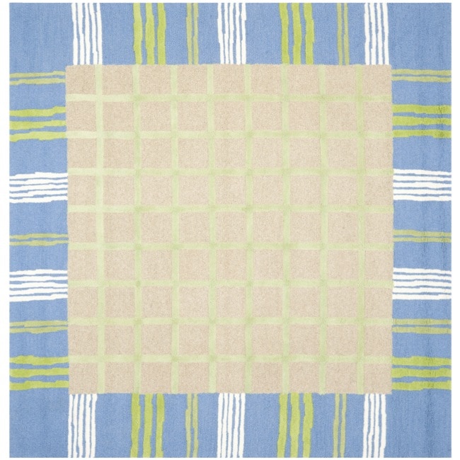 Handmade Childrens Plaid Beige New Zealand Wool Rug (7 Square)