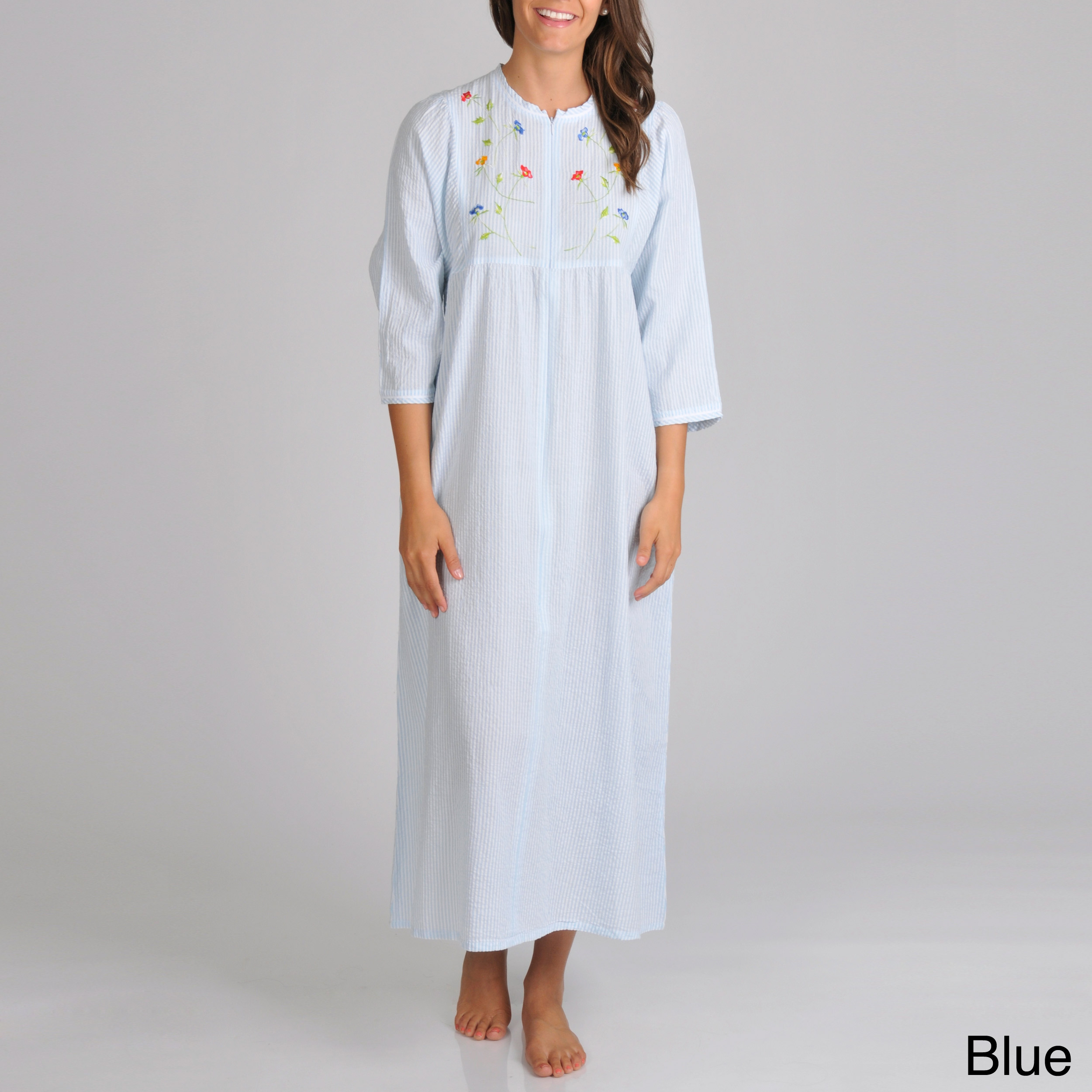 La Cera La Cera Womens Seersucker Robe Blue Size S (4  6)