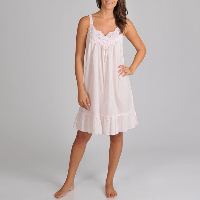 La Cera Womens Eyelet Trim Chemise