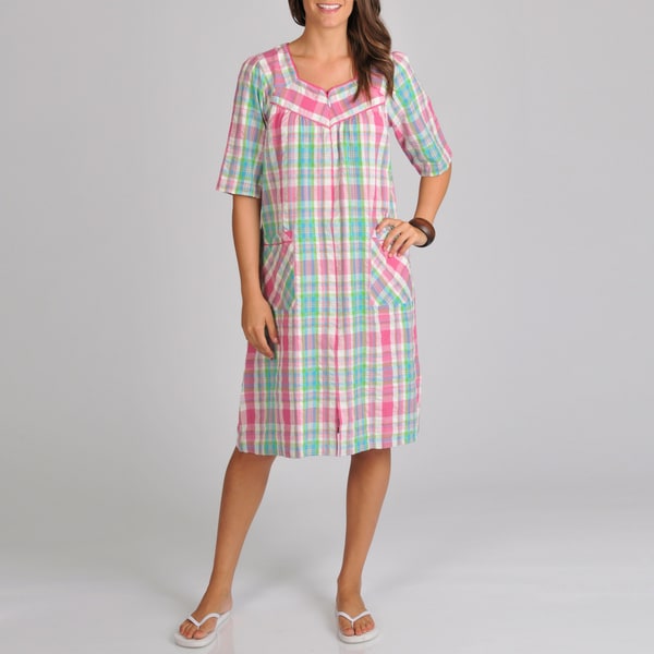 La Cera Women's Seersucker Plaid Cover up La Cera Pajamas & Robes