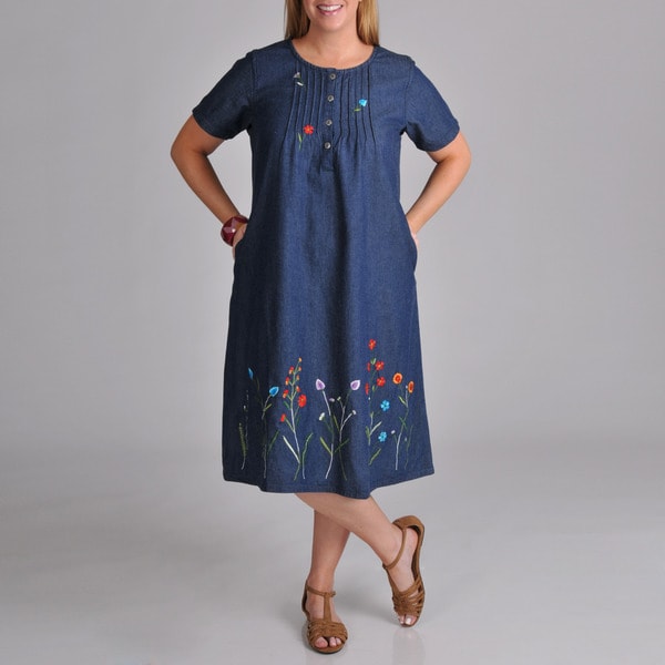La Cera Womens Plus Embroidered Denim Dress   14531376  