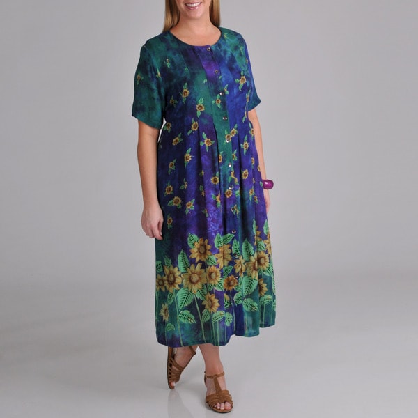 Shop La Cera Women's Plus Sunflower Button Front Dress - Free Shipping ...