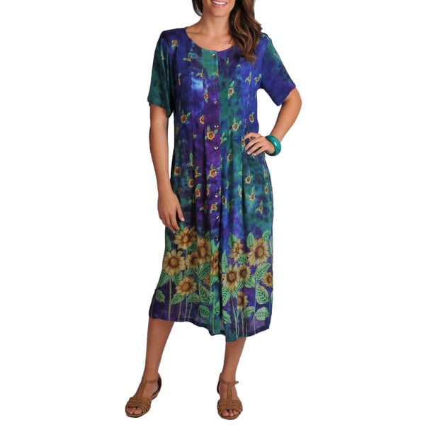 Shop La Cera Women's Sunflower Pleat Button Front Dress - Free Shipping ...