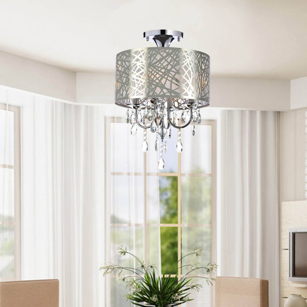 Chrome and Crystal 4-light Flushmount Chandelier