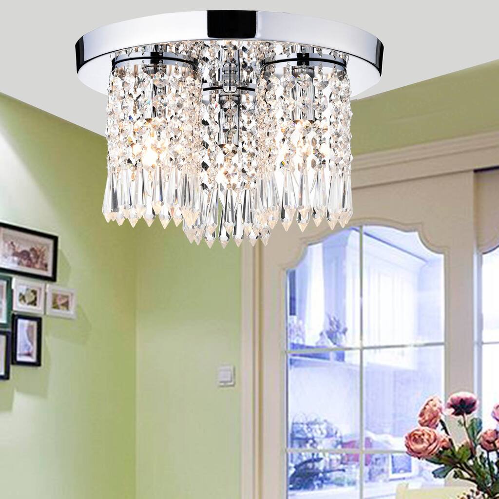 Monique Chrome and Crystal Flush Mount Chandelier - Silver
