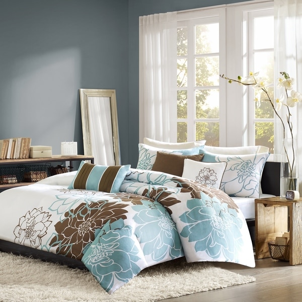 Madison Park Farrah Blue 6-piece Printed Cotton Duvet Cover Set