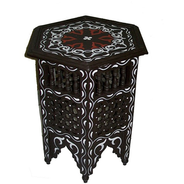 Moroccan Table Wood End Table Coffee Middle East Arabesque Decor Handmade Red 