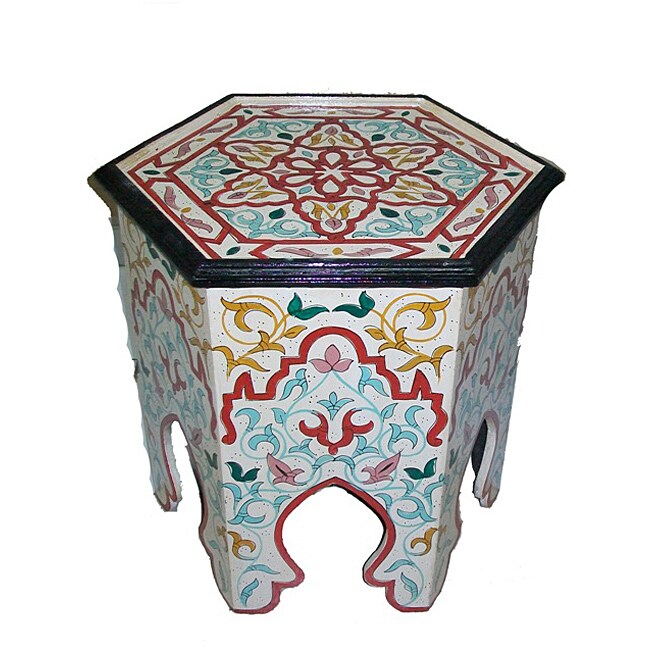 Handpainted Arabesque II Wooden End Table (Morocco)  