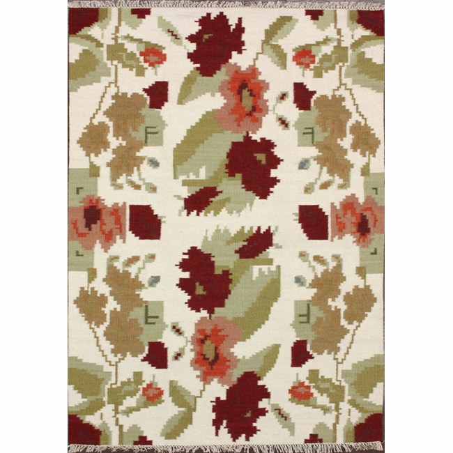 Nuloom Handmade Flatweave Floral Mosaic Ivory Wool Rug (5 X 8) (MultiStyle ContemporaryPattern FloralTip We recommend the use of a non skid pad to keep the rug in place on smooth surfaces.All rug sizes are approximate. Due to the difference of monitor 