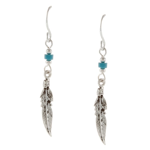 Southwest Moon Silvertone Turquoise Heishi and Feather Earrings - Free ...
