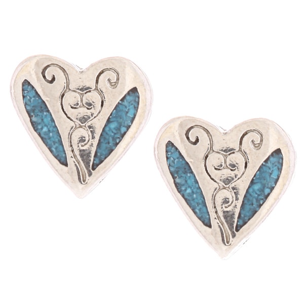 Southwest Moon Heart Turquoise Inlay Post Earrings Southwest Moon Gemstone Earrings