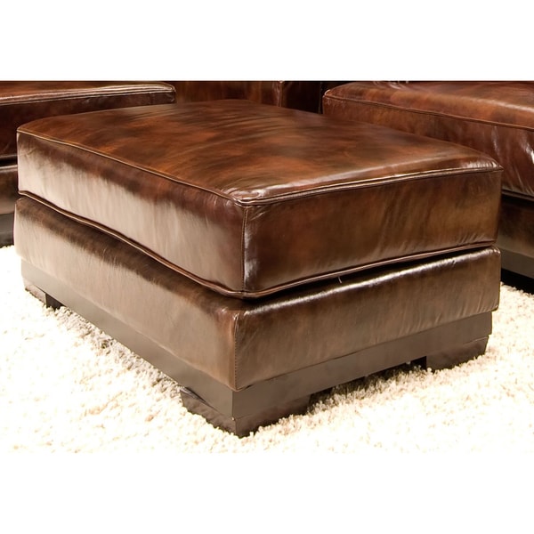 Elements Fine Home Furnishings Emerson Top Grain Leather Ottoman - Free