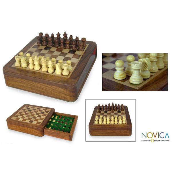 Sheesham Wood and Kadam Wood 'Traveler' Chess Set (India) Novica Games