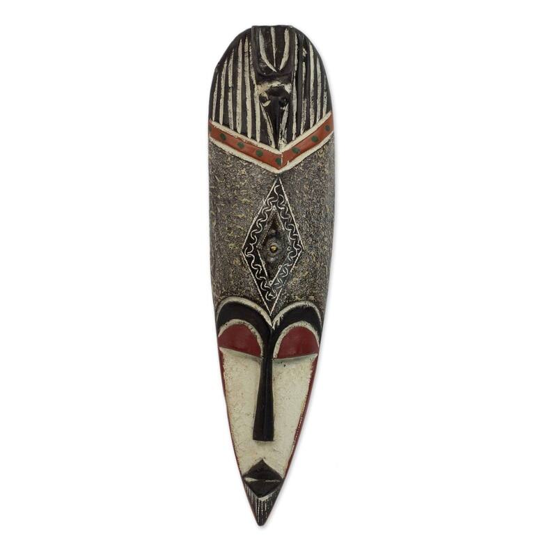 Handmade Spirit World Protection Sese Wood Mask (Ghana) - Brown