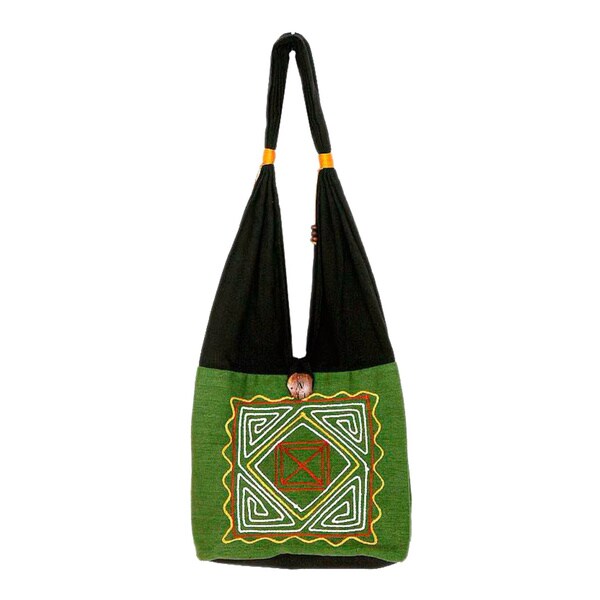 Shop Handmade Cotton 'Jade Secrets' Medium Shoulder Bag (Thailand