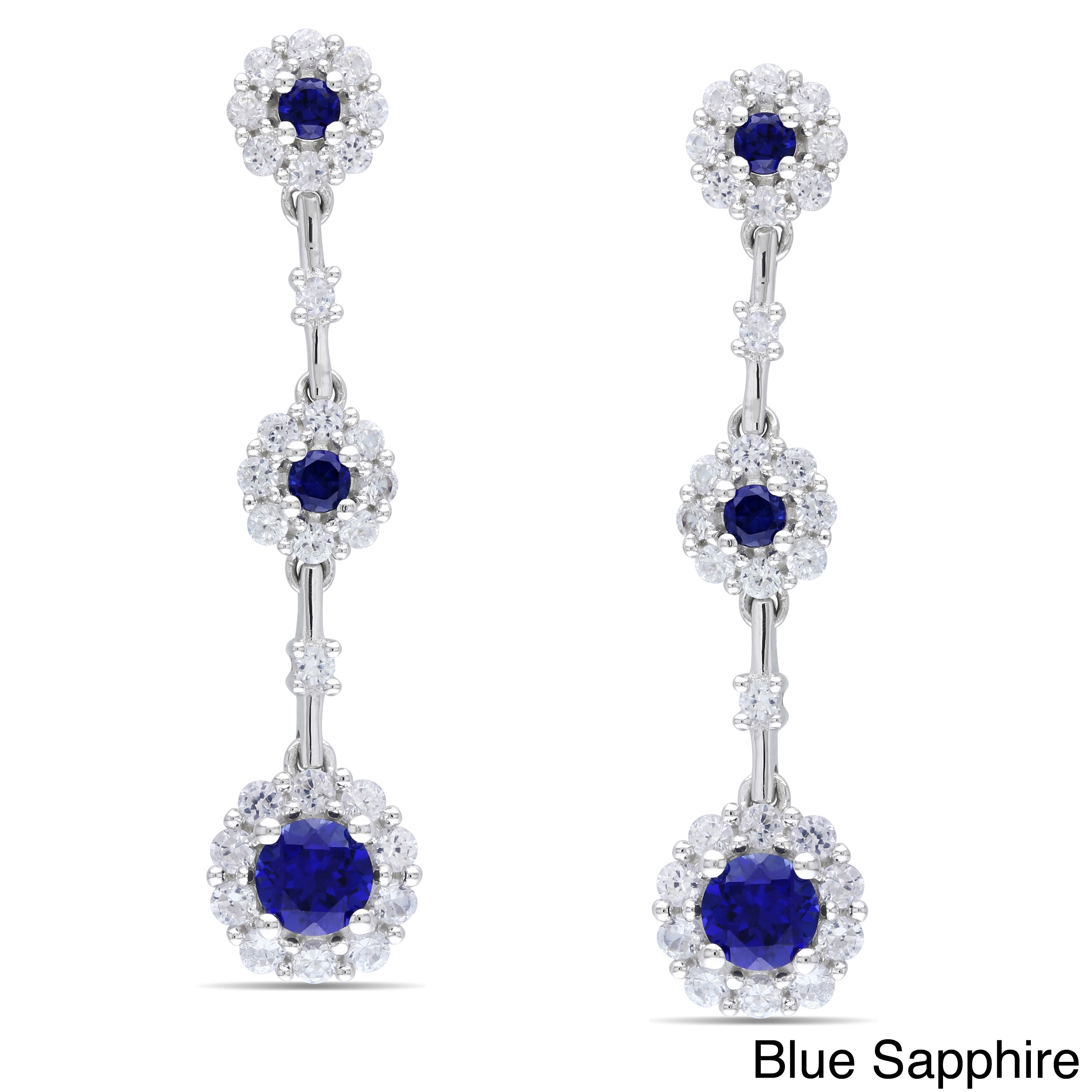 Miadora Sterling Silver Blue and White Sapphire Flower Earrings ...