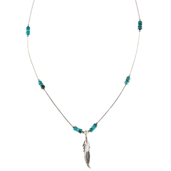 Southwest Moon Feather Turquoise Heishi Liquid Metal 16 inch Necklace Southwest Moon Gemstone Necklaces